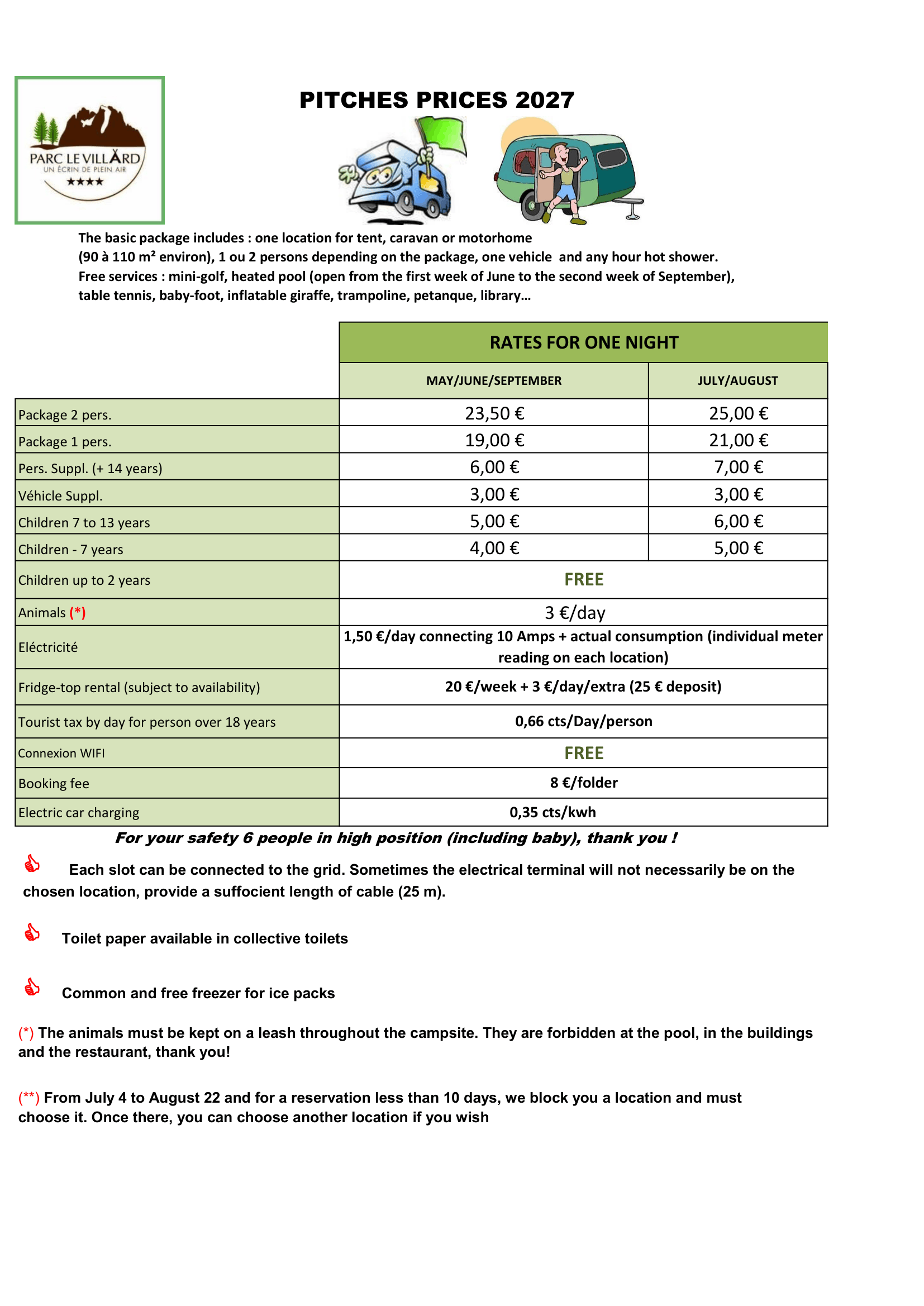 Pitch prices 2027 - Camping Le Villard